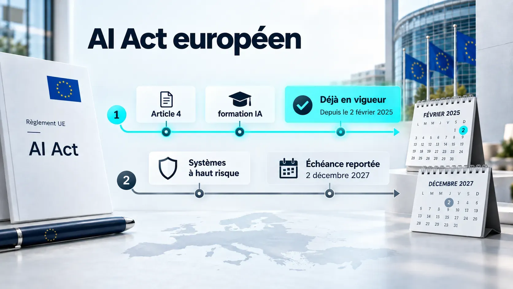 Chronologie de l'AI Act européen et de l'obligation de formation IA