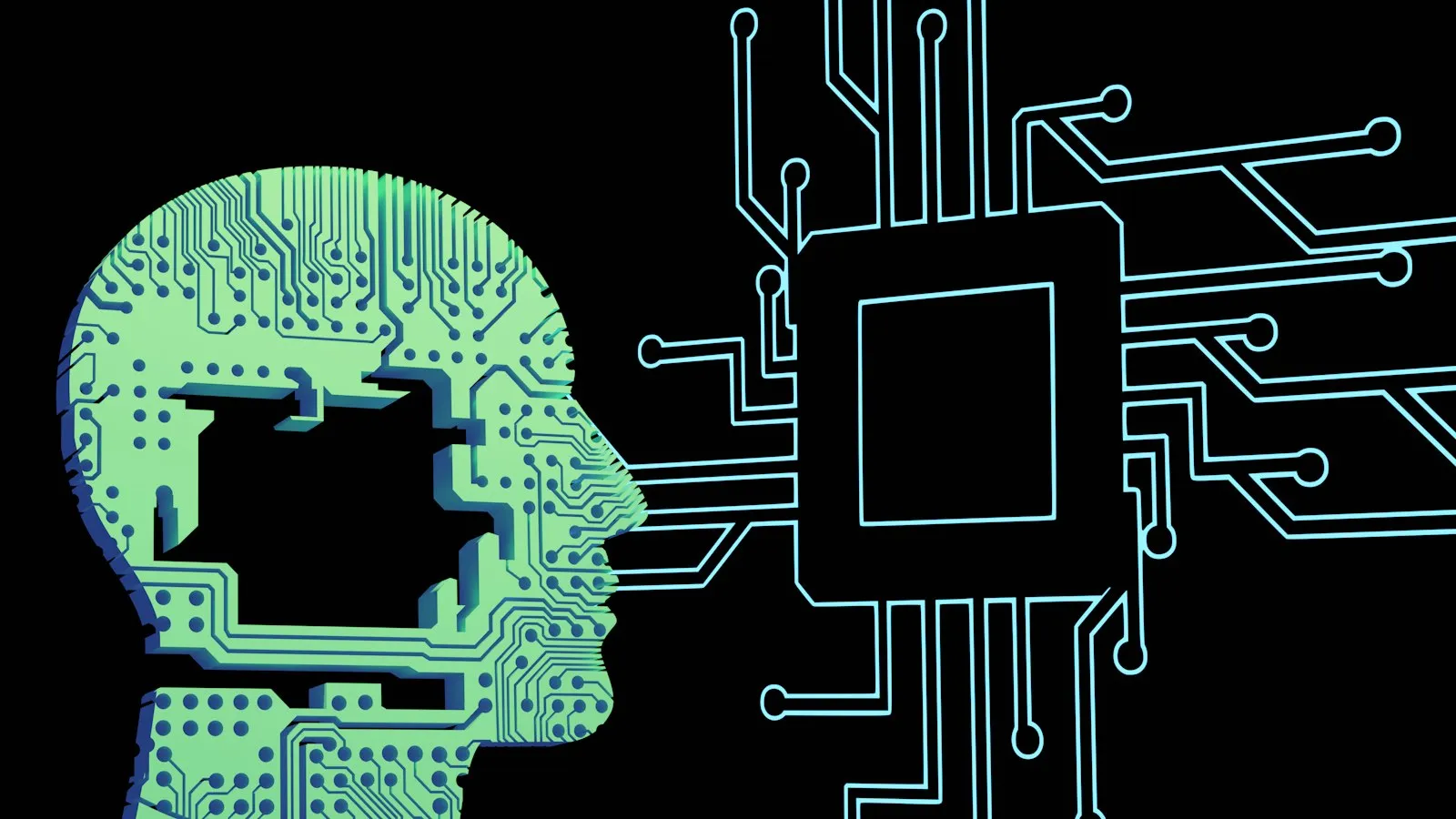 Silhouette et circuit imprimé illustrant l'IA et la protection des données personnelles