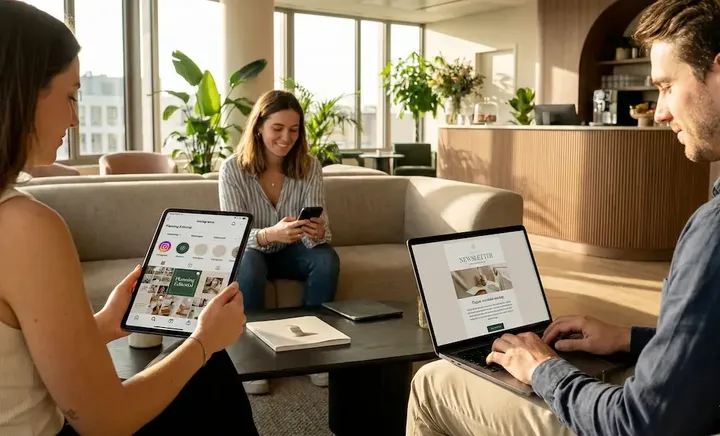 Équipe qui travaille avec l'IA sur tablette et ordinateur