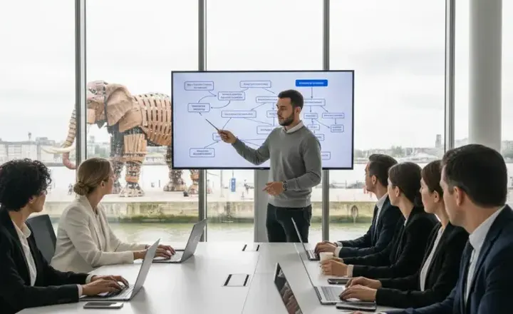 Une formatrice Wavia aide un participant pendant une session IA