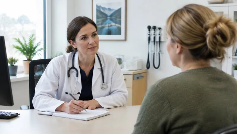 Une médecin généraliste écoute une patiente en consultation