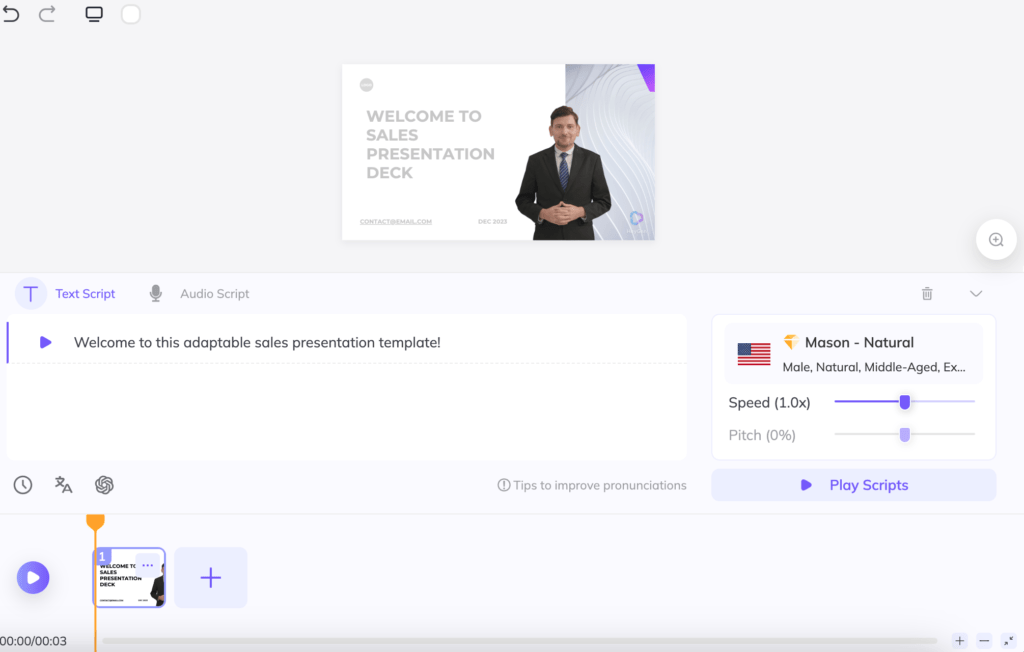 nterface de HeyGen présentant un avatar numérique pour une formation en IA générative, symbolisant l'avancement des entreprises en 2024 grâce à ces technologies